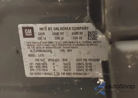 2018 Chevrolet Trax Lt из США, поврежденный, VIN KL7CJPSB0JB662830